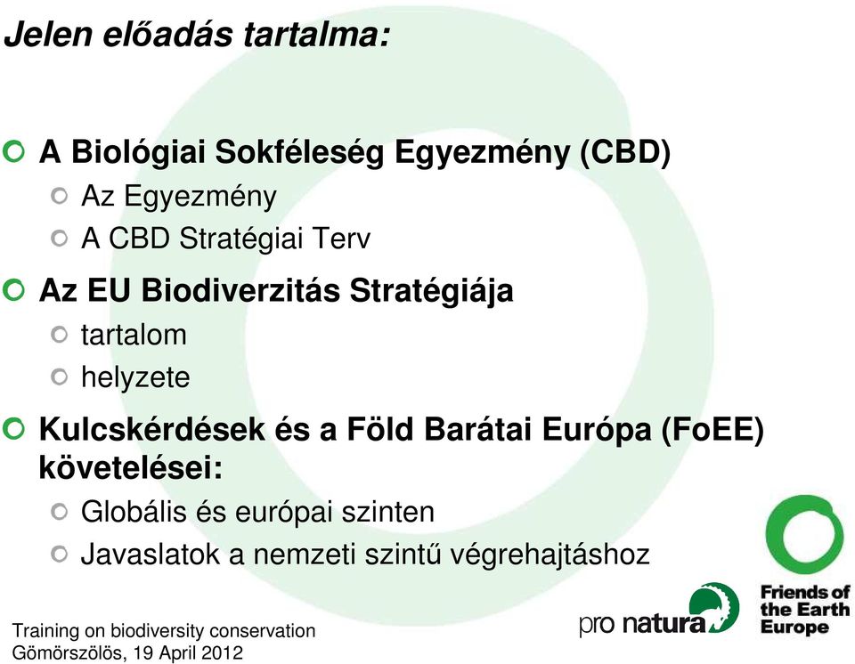 tartalom helyzete Kulcskérdések és a Föld Barátai Európa (FoEE)