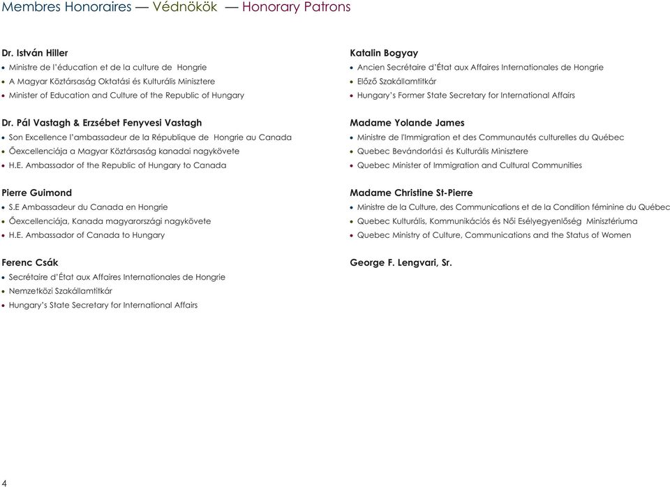 Ancien Secrétaire d État aux Affaires Internationales de Hongrie Előző Szakállamtitkár Hungary s Former State Secretary for International Affairs Dr.