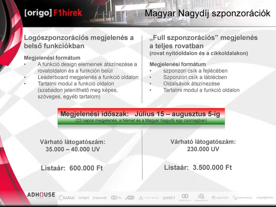 teljes rovatban (rovat nyitóoldalon és a cikkoldalakon) Megjelenési formátum szponzori csík a fejlécében Szponzori csík a láblécben Oldalsávok átszínezése Tartalmi modul a funkció