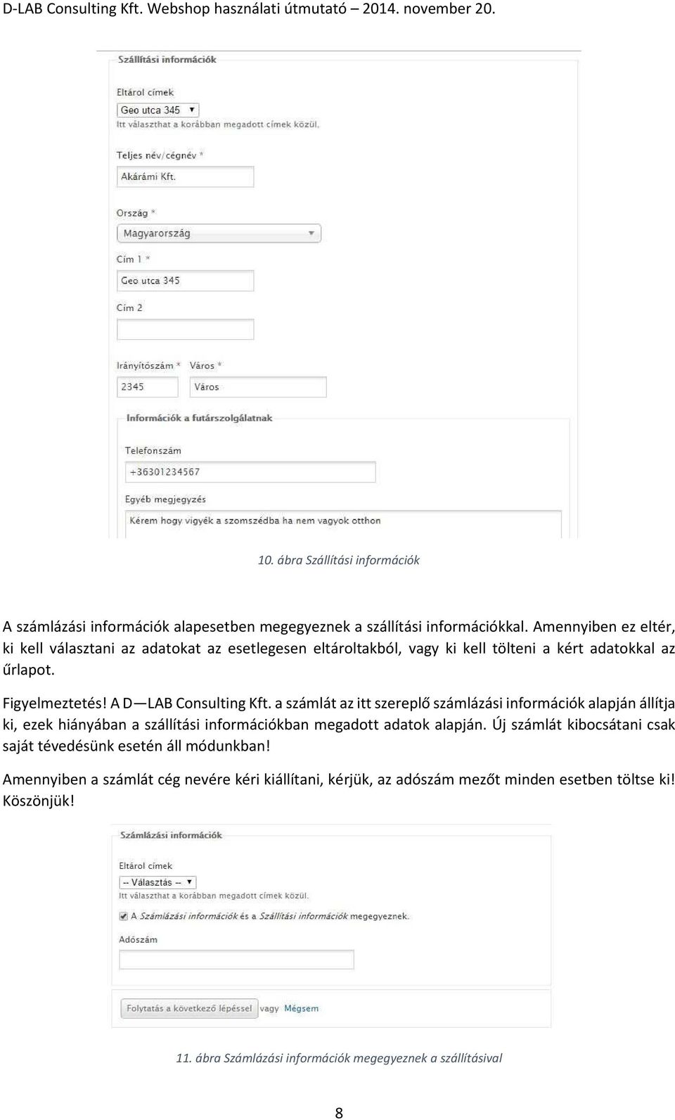 A D LAB Consulting Kft. a számlát az itt szereplő számlázási információk alapján állítja ki, ezek hiányában a szállítási információkban megadott adatok alapján.