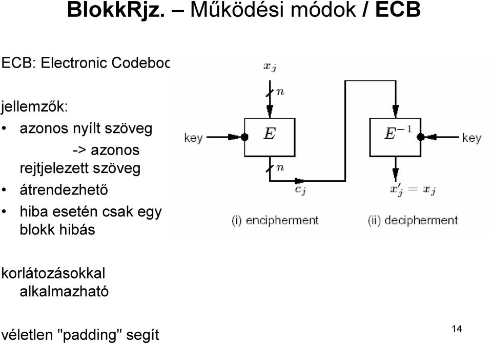 jellemzők: azonos nyílt szöveg -> azonos rejtjelezett