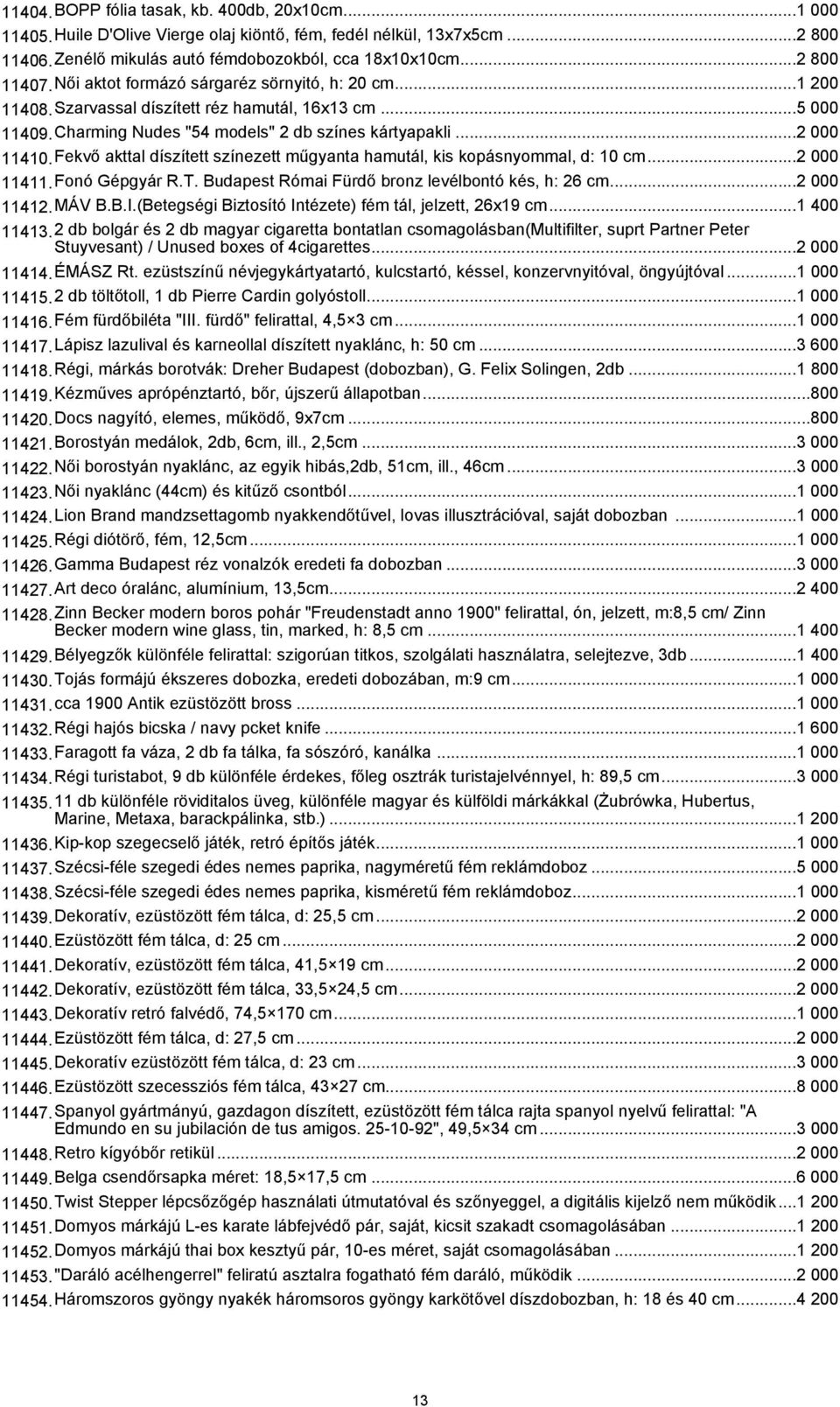 Fekvő akttal díszített színezett műgyanta hamutál, kis kopásnyommal, d: 10 cm...2 000 11411.Fonó Gépgyár R.T. Budapest Római Fürdő bronz levélbontó kés, h: 26 cm...2 000 11412.MÁV B.B.I.