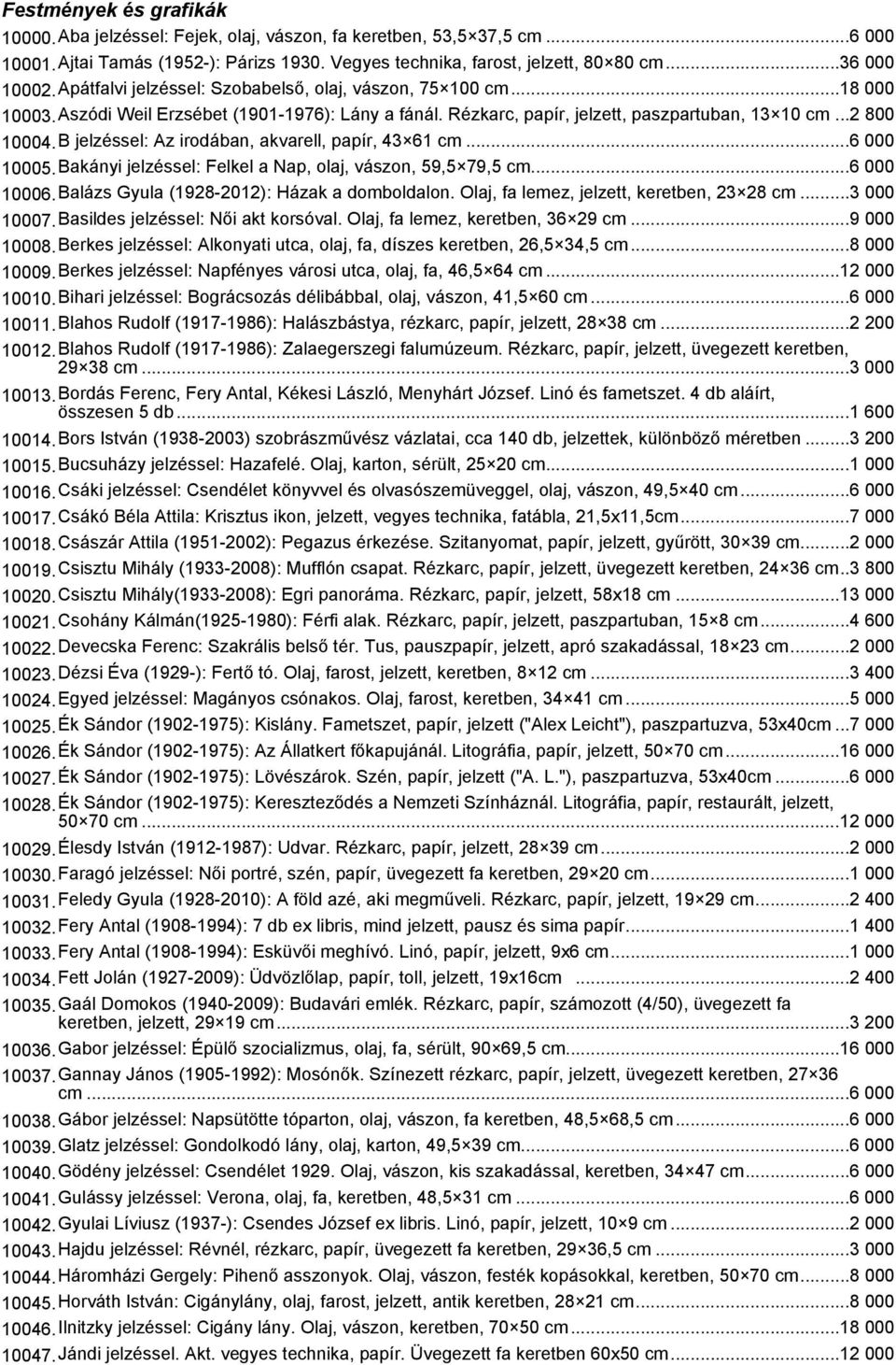 B jelzéssel: Az irodában, akvarell, papír, 43 61 cm...6 000 10005.Bakányi jelzéssel: Felkel a Nap, olaj, vászon, 59,5 79,5 cm...6 000 10006.Balázs Gyula (1928-2012): Házak a domboldalon.