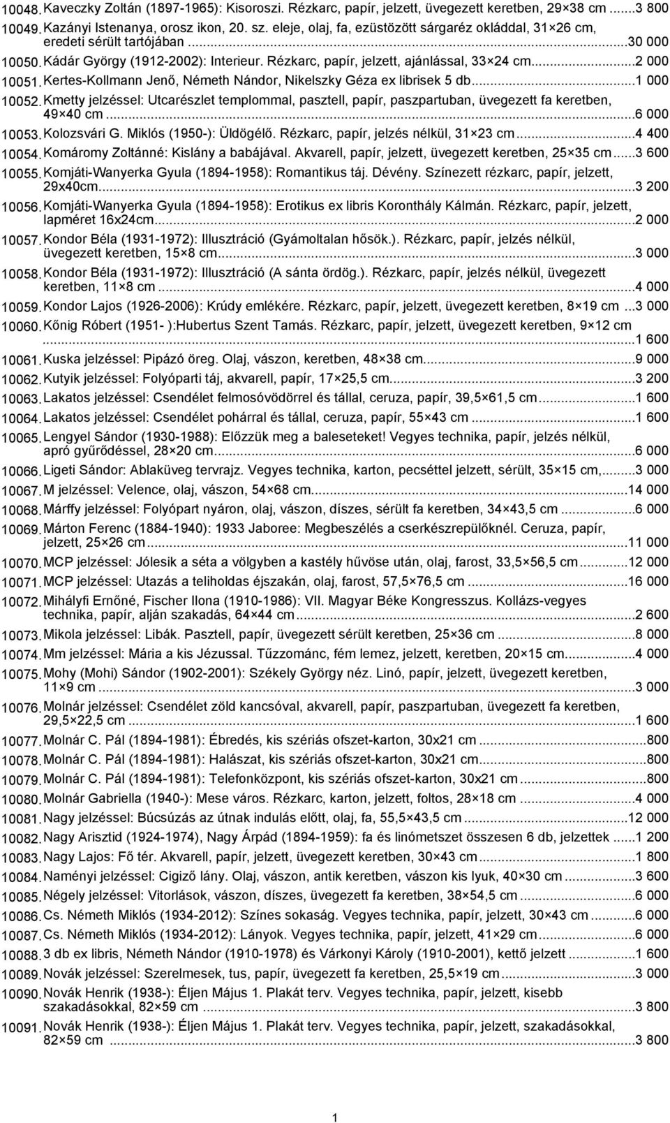 Kertes-Kollmann Jenő, Németh Nándor, Nikelszky Géza ex librisek 5 db...1 000 10052.Kmetty jelzéssel: Utcarészlet templommal, pasztell, papír, paszpartuban, üvegezett fa keretben, 49 40 cm...6 000 10053.