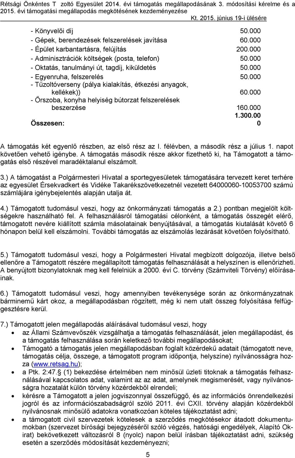 000 - Egyenruha, felszerelés 50.000 - Tűzoltóverseny (pálya kialakítás, étkezési anyagok, kellékek)) 60.000 - Őrszoba, konyha helyiség bútorzat felszerelések beszerzése 160.000 1.300.