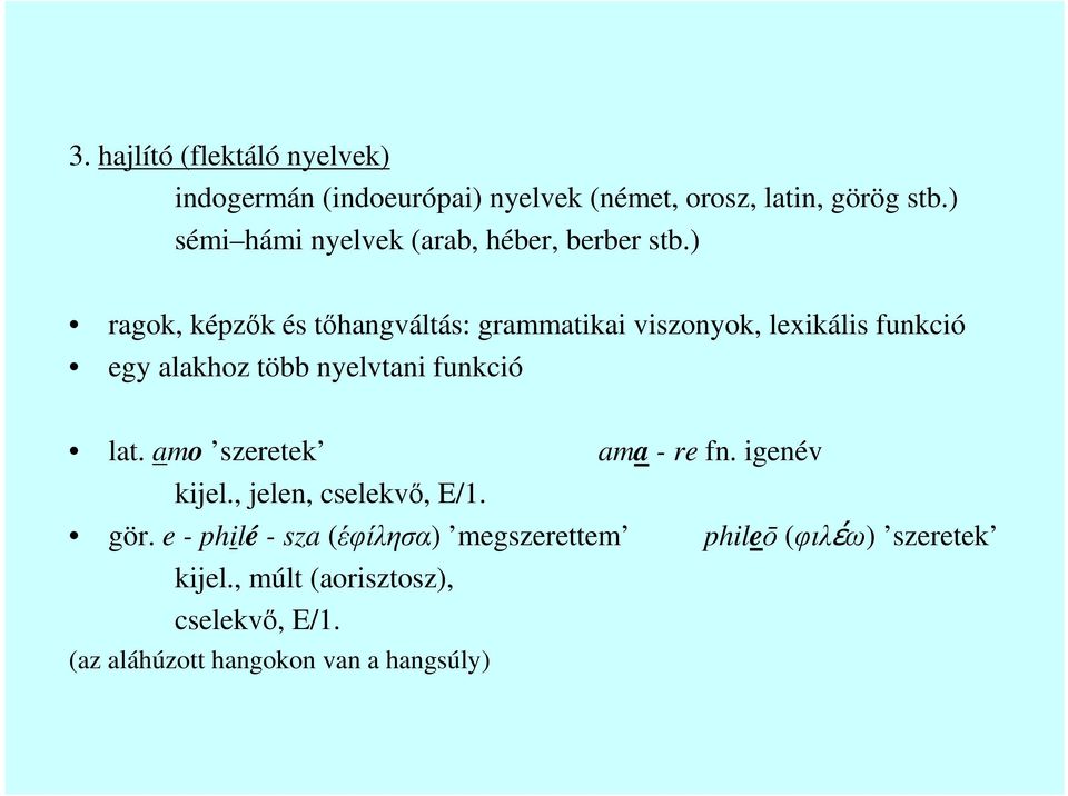 ) ragok, képzık és tıhangváltás: grammatikai viszonyok, lexikális funkció egy alakhoz több nyelvtani funkció lat.
