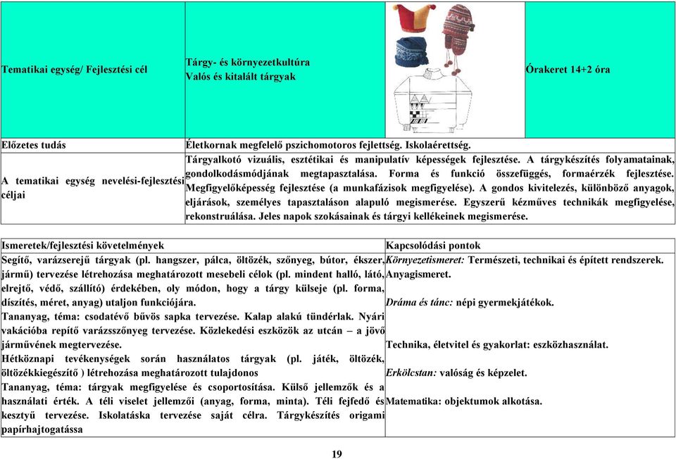 A tematikai egység nevelési-fejlesztési Megfigyelőképesség fejlesztése (a munkafázisok megfigyelése).