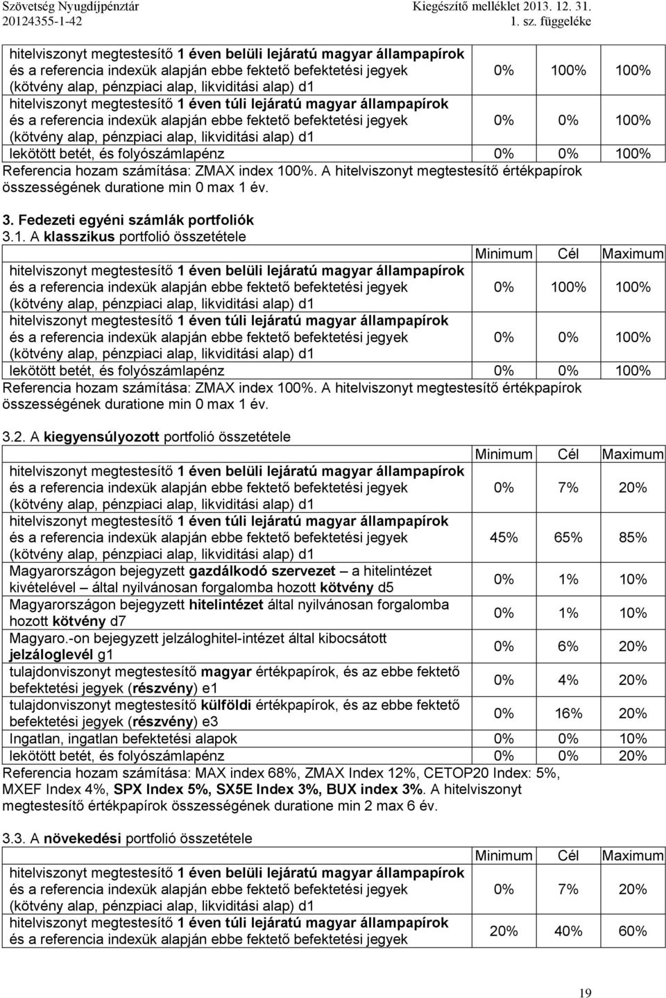 hitelviszonyt megtestesítő 1 éven túli lejáratú magyar állampapírok és a referencia indexük alapján ebbe fektető befektetési jegyek 0% 0% 100% (kötvény alap, pénzpiaci alap, likviditási alap) d1