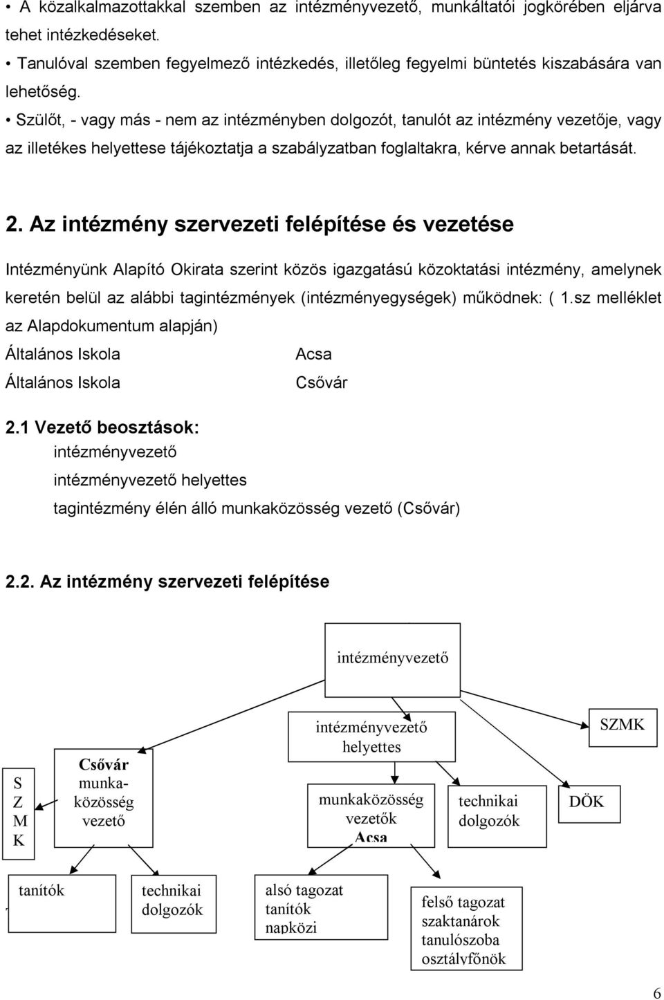 Az intézmény szervezeti felépítése és vezetése Intézményünk Alapító Okirata szerint közös igazgatású közoktatási intézmény, amelynek keretén belül az alábbi tagintézmények (intézményegységek)