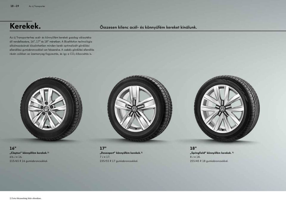 A BlueMotion technológia alkalmazásának köszönhetően minden kerék optimalizált gördülési ellenállású gumiabroncsokkal van felszerelve.