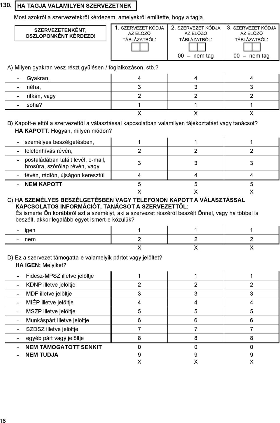 ? - Gyakran, 4 4 4 - néha, 3 3 3 - ritkán, vagy 2 2 2 - soha? 1 1 1 X X X B) Kapott-e ettől a szervezettől a választással kapcsolatban valamilyen tájékoztatást vagy tanácsot?