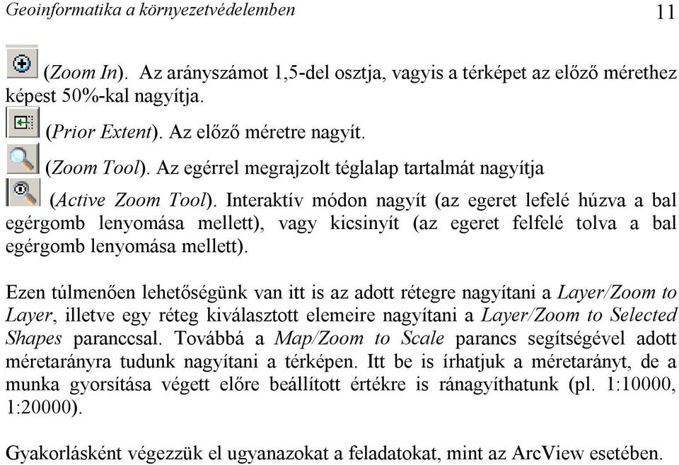 Interaktív módon nagyít (az egeret lefelé húzva a bal egérgomb lenyomása mellett), vagy kicsinyít (az egeret felfelé tolva a bal egérgomb lenyomása mellett).