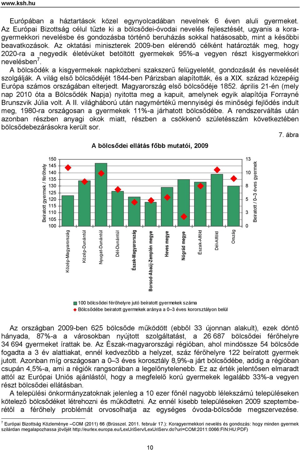 Az oktatási miniszterek 2009-ben elérendő célként határozták meg, hogy 2020-ra a negyedik életévüket betöltött gyermekek 95%-a vegyen részt kisgyermekkori nevelésben 7.