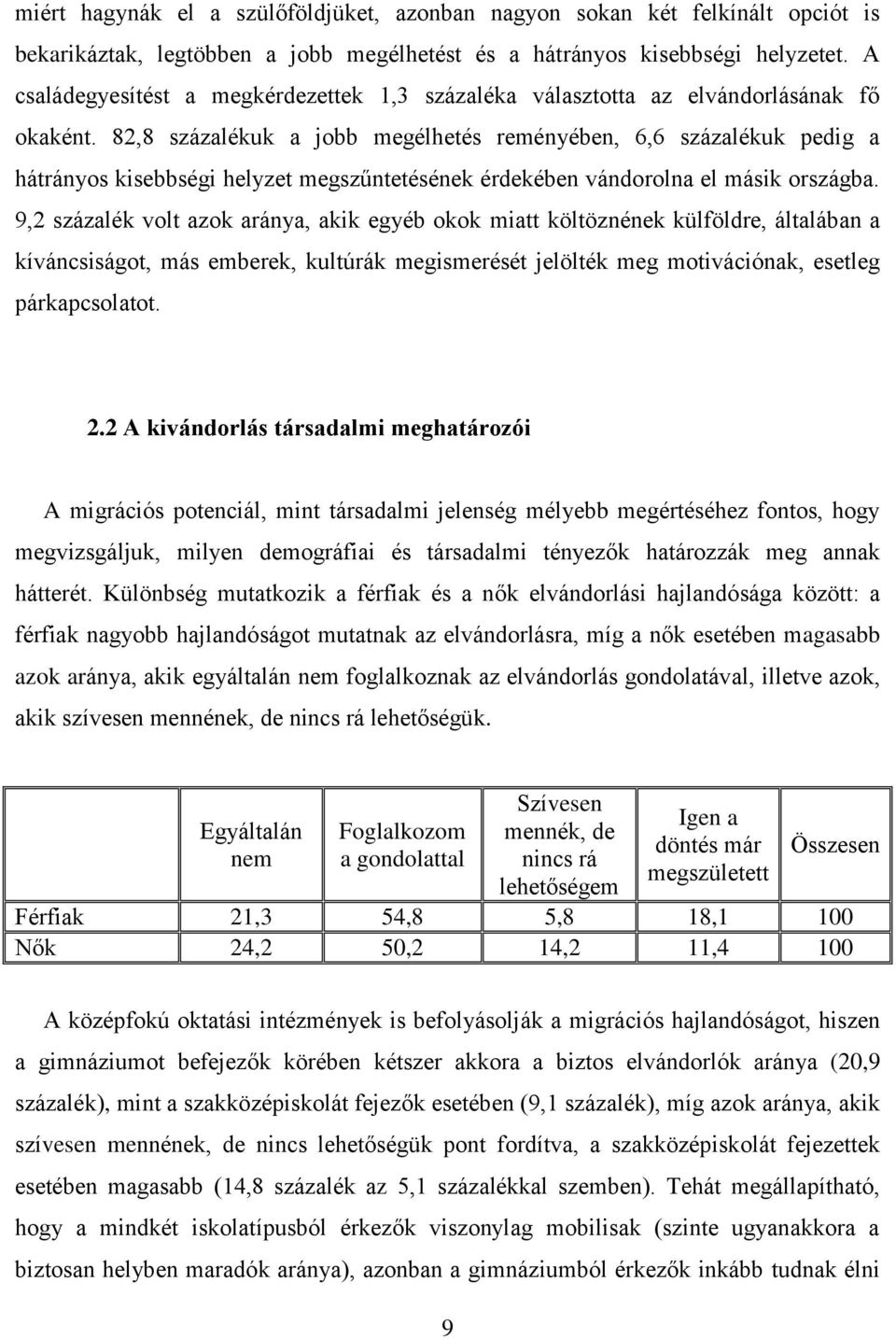 82,8 százalékuk a jobb megélhetés reményében, 6,6 százalékuk pedig a hátrányos kisebbségi helyzet megszűntetésének érdekében vándorolna el másik országba.