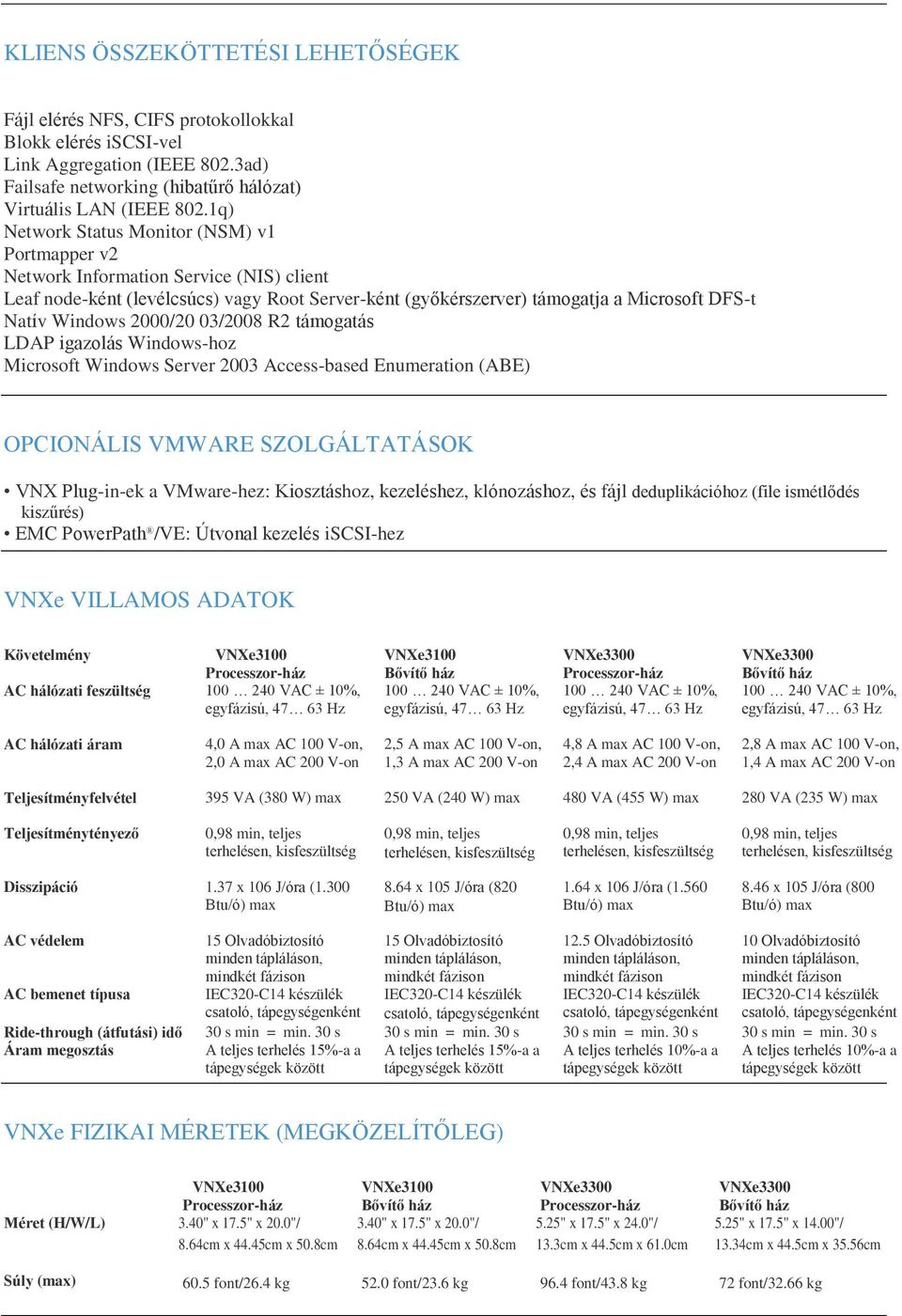 2000/20 03/2008 R2 támogatás LDAP igazolás Windows-hoz Microsoft Windows Server 2003 Access-based Enumeration (ABE) OPCIONÁLIS VMWARE SZOLGÁLTATÁSOK VNX Plug-in-ek a VMware-hez: Kiosztáshoz,