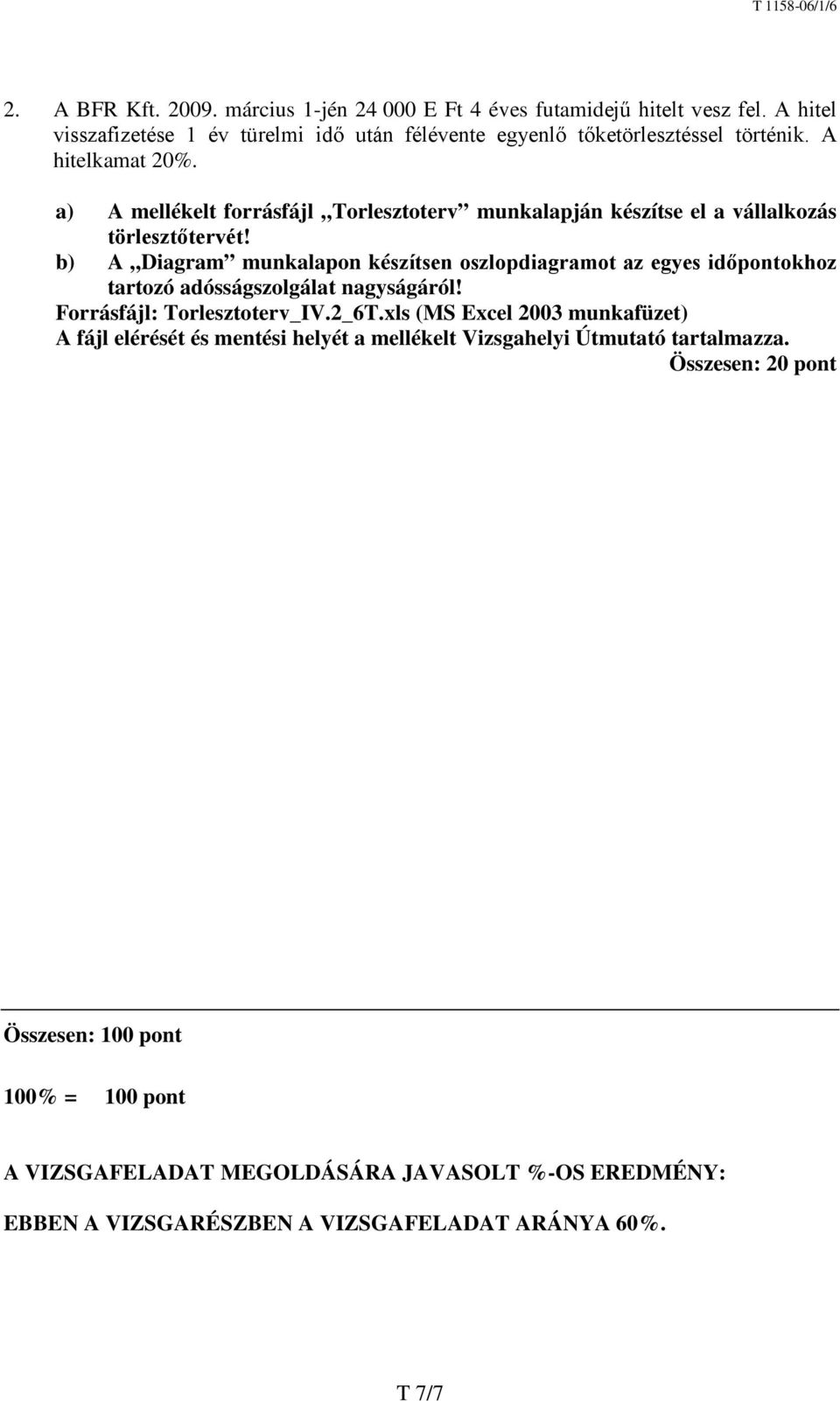 b) A Diagram munkalapon készítsen oszlopdiagramot az egyes időpontokhoz tartozó adósságszolgálat nagyságáról! Forrásfájl: Torlesztoterv_IV.2_6T.