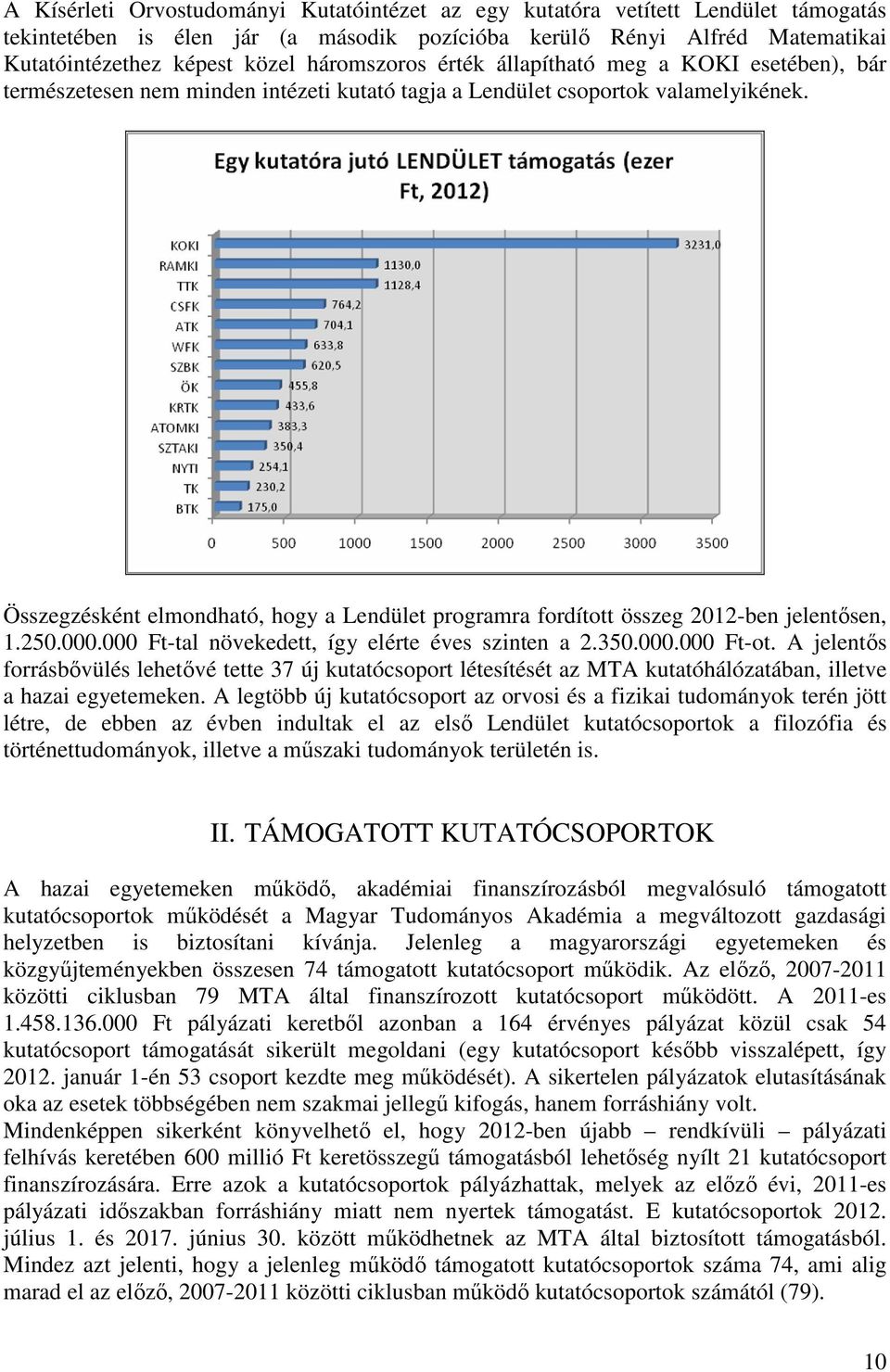 Összegzésként elmondható, hogy a Lendület programra fordított összeg 2012-ben jelentősen, 1.250.000.000 Ft-tal növekedett, így elérte éves szinten a 2.350.000.000 Ft-ot.