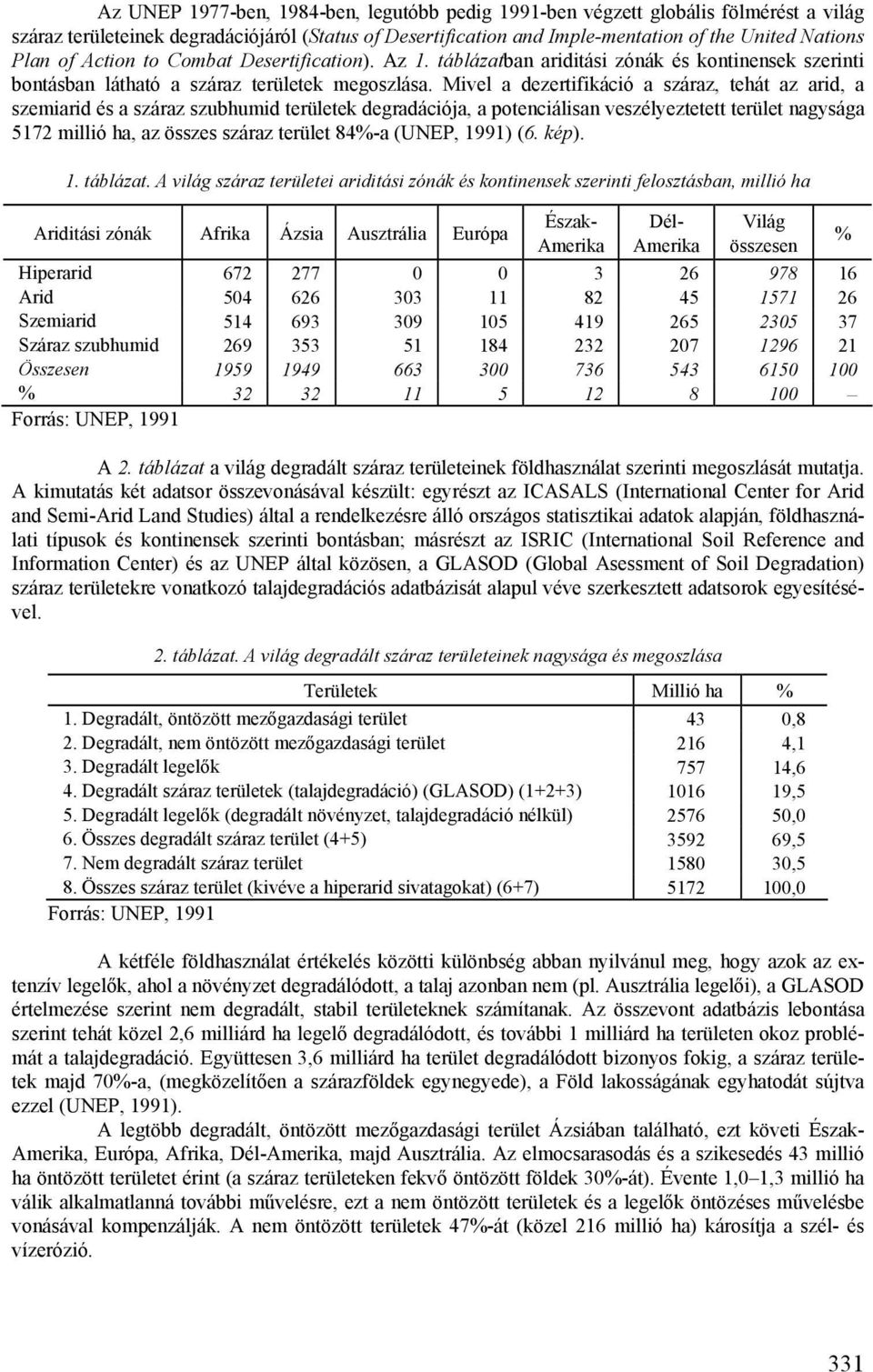 Mivel a dezertifikáció a száraz, tehát az arid, a szemiarid és a száraz szubhumid területek degradációja, a potenciálisan veszélyeztetett terület nagysága 5172 millió ha, az összes száraz terület