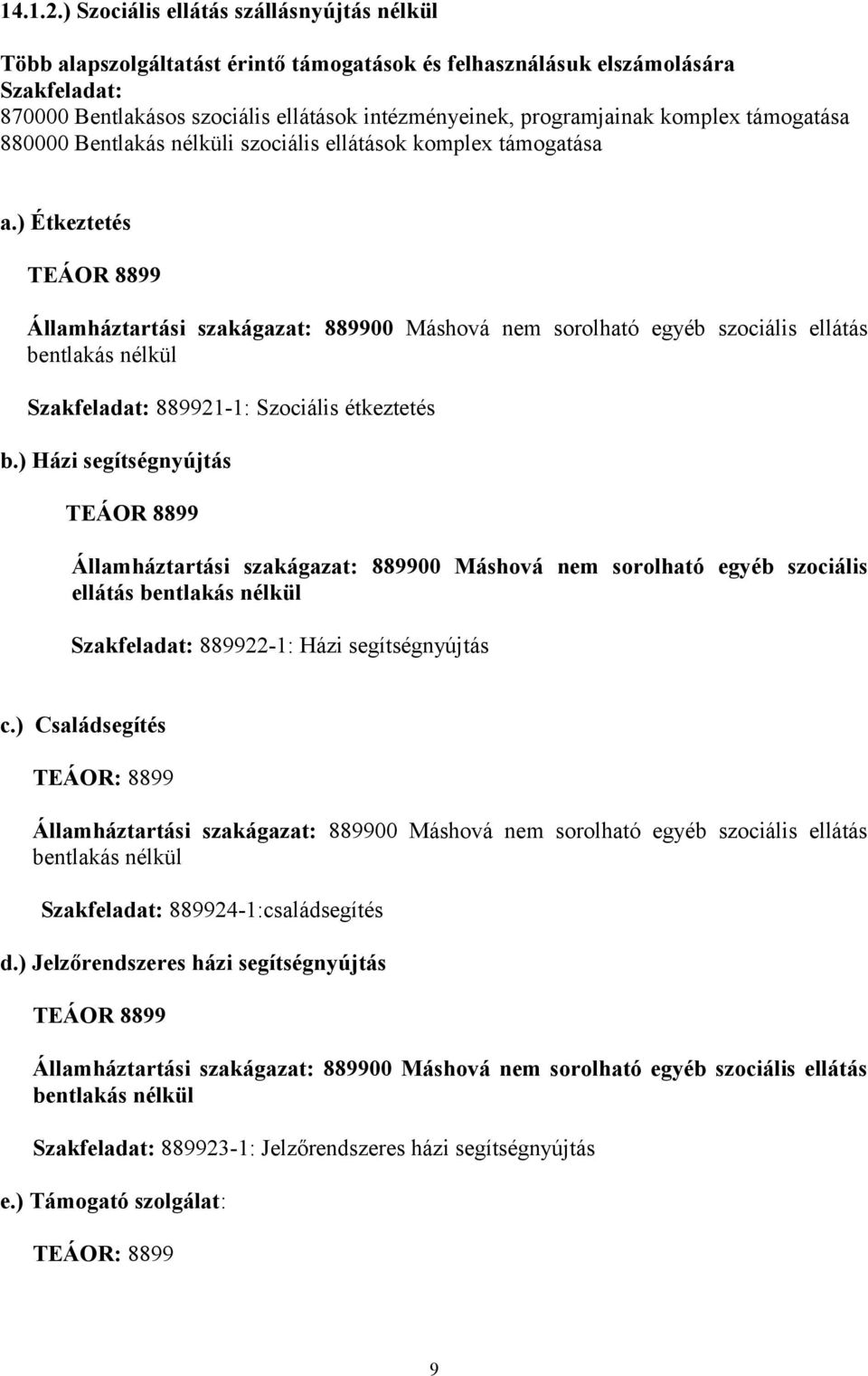 komplex támogatása 880000 Bentlakás nélküli szociális ellátások komplex támogatása a.