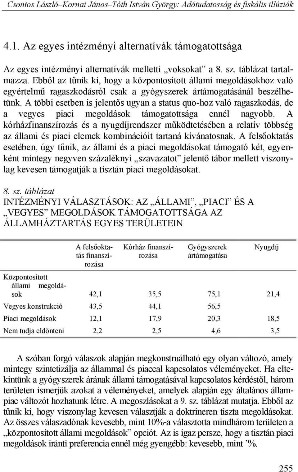 A többi esetben is jelentős ugyan a status quo-hoz való ragaszkodás, de a vegyes piaci megoldások támogatottsága ennél nagyobb.