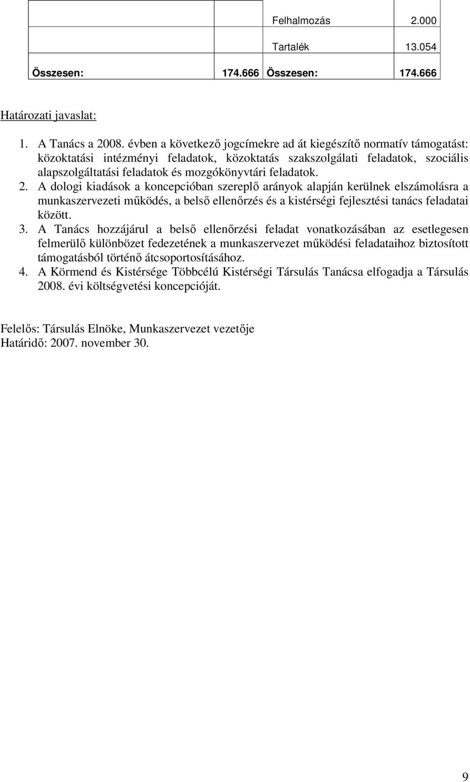 feladatok. 2. A dologi kiadások a koncepcióban szereplő arányok alapján kerülnek elszámolásra a munkaszervezi működés, a belső ellenőrzés és a kistérségi fejlesztési tanács feladatai között. 3.