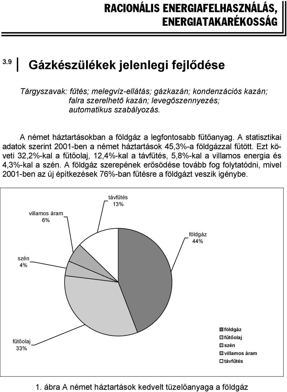 A német háztartásokban a földgáz a legfontosabb fűtőanyag. A statisztikai adatok szerint 2001-ben a német háztartások 45,3%-a földgázzal fűtött.