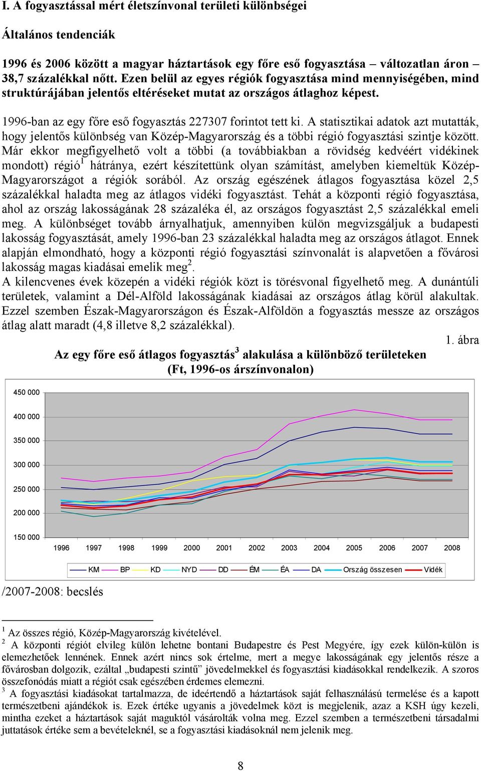 A statisztikai adatok azt mutatták, hogy jelentős különbség van Közép-Magyarország és a többi régió fogyasztási szintje között.