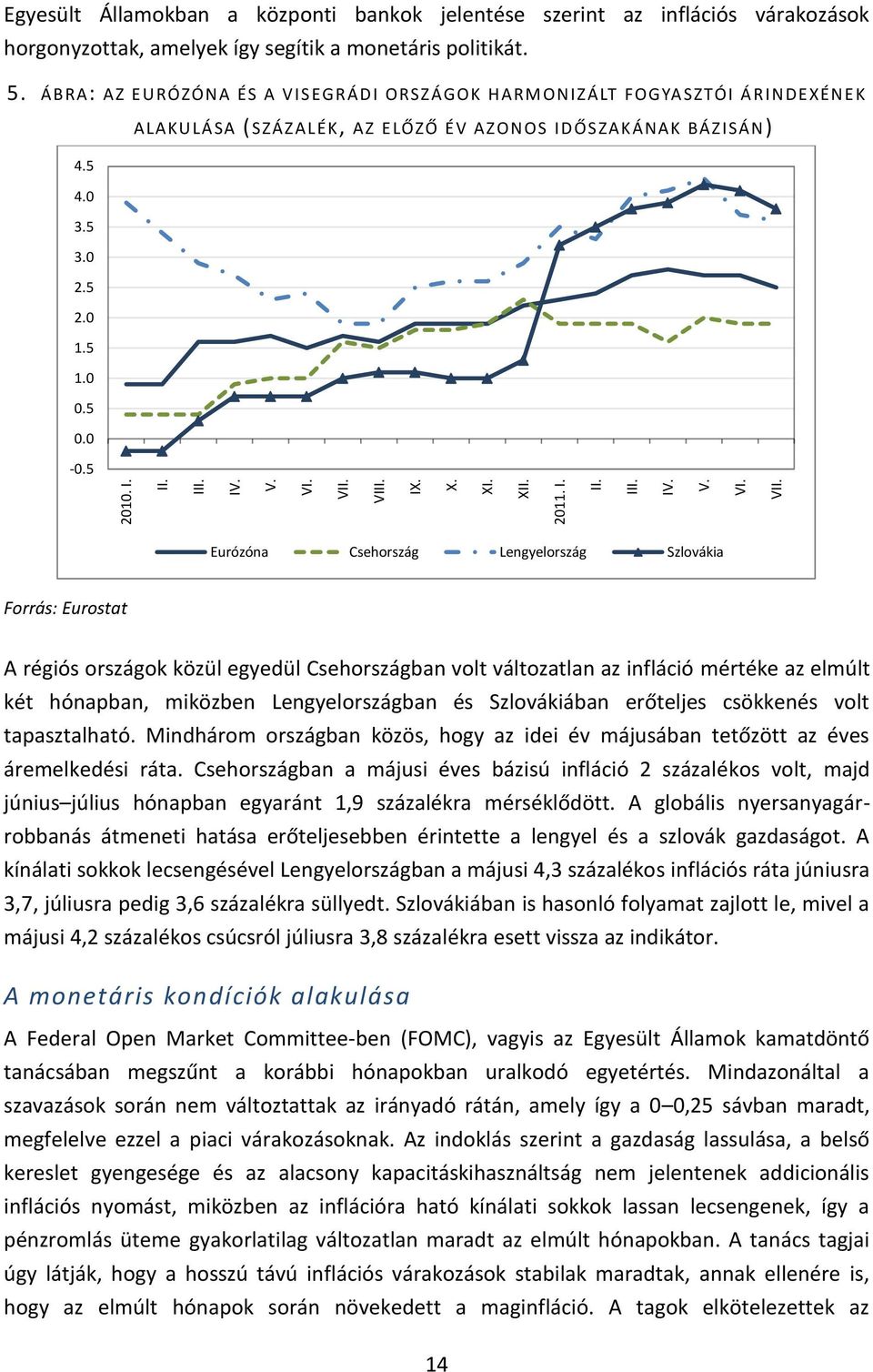 5 Eurózóna Csehország Lengyelország Szlovákia Forrás: Eurostat A régiós országok közül egyedül Csehországban volt változatlan az infláció mértéke az elmúlt két hónapban, miközben Lengyelországban és