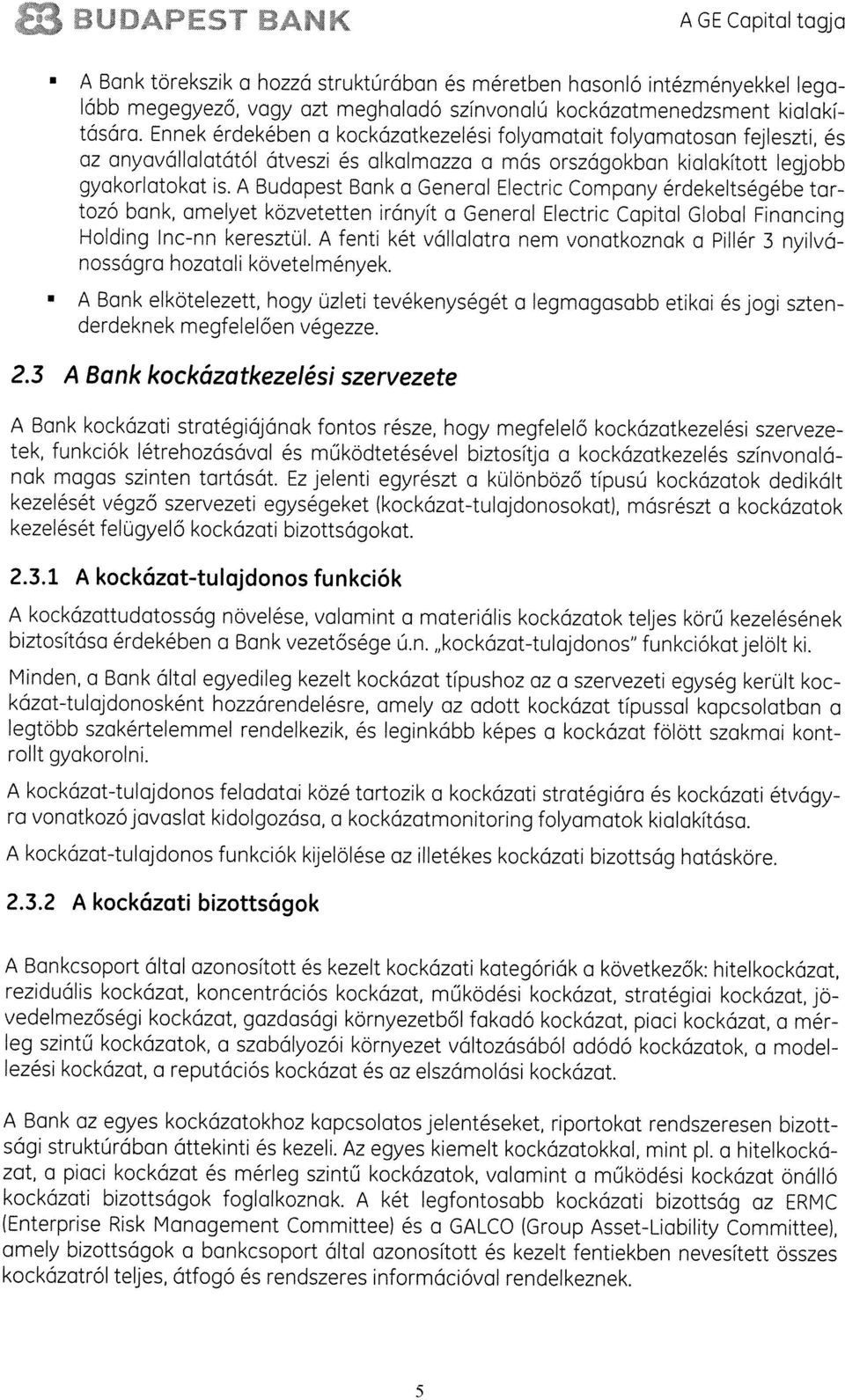 Budapest Bank a General Electric Company erdekeltségebe tar tozo bank, amelyet közvetetten irányit a General Electric Capital Global Financing Holding lnc-nn keresztül.