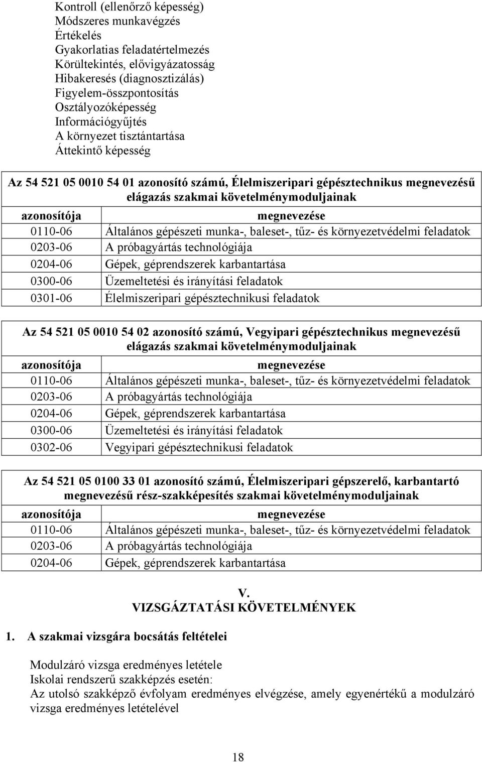 megnevezése 0110-06 Általános gépészeti munka-, baleset-, tűz- és környezetvédelmi feladatok 0203-06 próbagyártás technológiája 0204-06 Gépek, géprendszerek karbantartása 0300-06 Üzemeltetési és