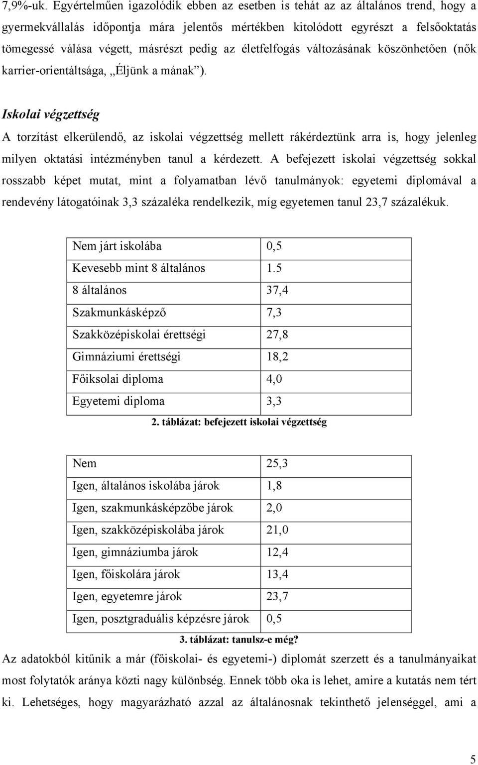 pedig az életfelfogás változásának köszönhetıen (nık karrier-orientáltsága, Éljünk a mának ).