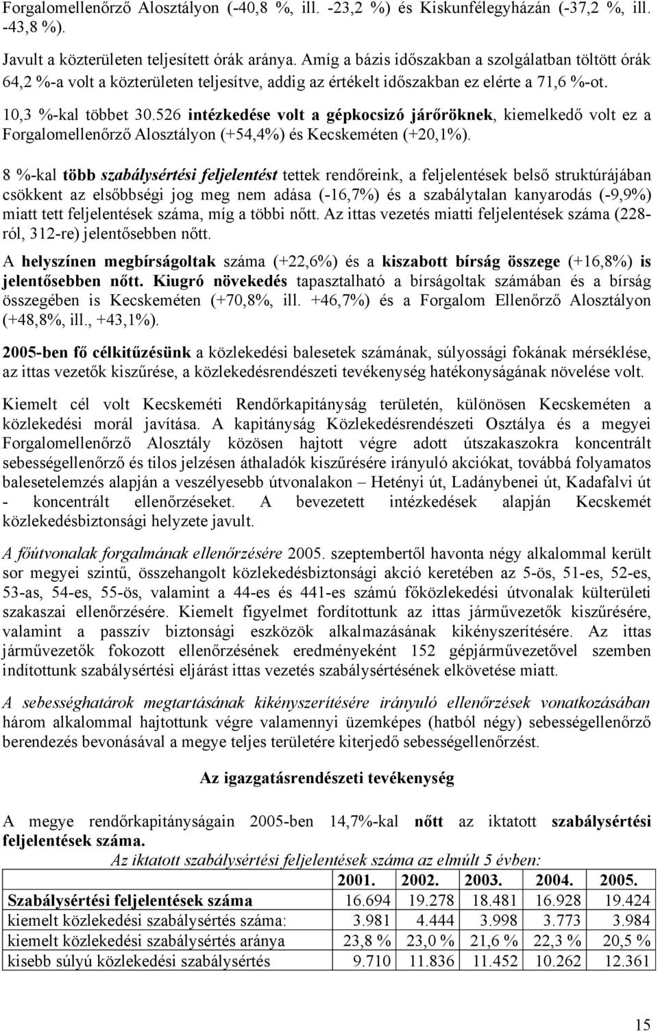 526 intézkedése volt a gépkocsizó járőröknek, kiemelkedő volt ez a Forgalomellenőrző Alosztályon (+54,4%) és Kecskeméten (+20,1%).