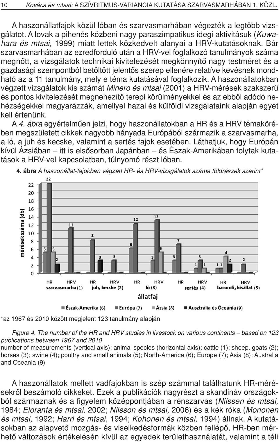 Bár szarvasmarhában az ezredforduló után a HRV-vel foglalkozó tanulmányok száma megnôtt, a vizsgálatok technikai kivitelezését megkönnyítô nagy testméret és a gazdasági szempontból betöltött jelentôs