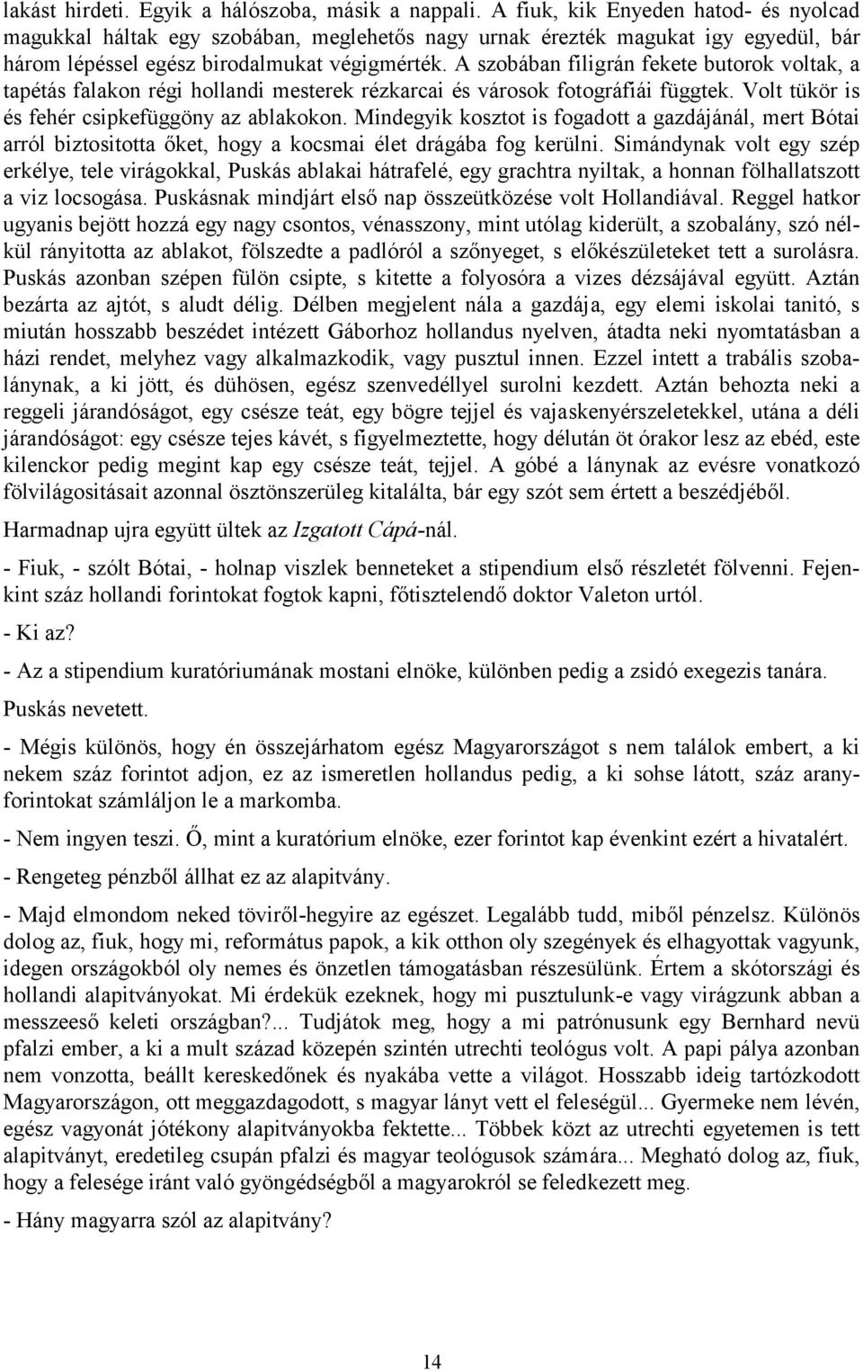 A szobában filigrán fekete butorok voltak, a tapétás falakon régi hollandi mesterek rézkarcai és városok fotográfiái függtek. Volt tükör is és fehér csipkefüggöny az ablakokon.