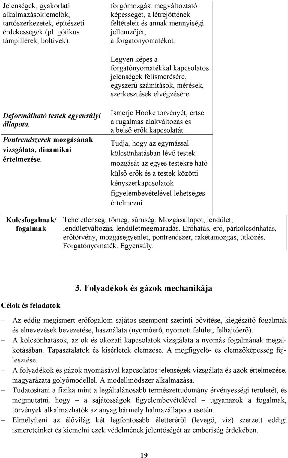 Legyen képes a forgatónyomatékkal kapcsolatos jelenségek felismerésére, egyszerű számítások, mérések, szerkesztések elvégzésére. Deformálható testek egyensúlyi állapota.