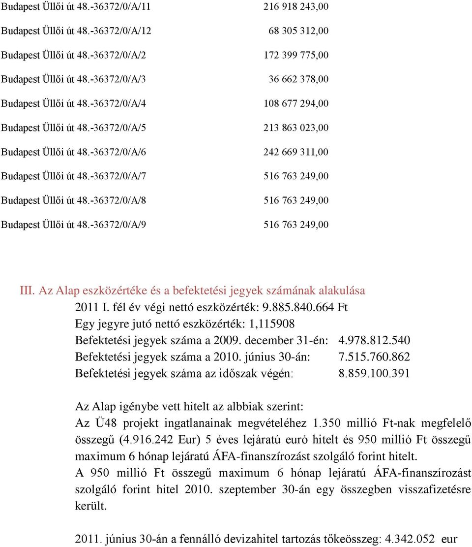 -36372/0/A/7 516 763 249,00 Budapest Üllői út 48.-36372/0/A/8 516 763 249,00 Budapest Üllői út 48.-36372/0/A/9 516 763 249,00 III.