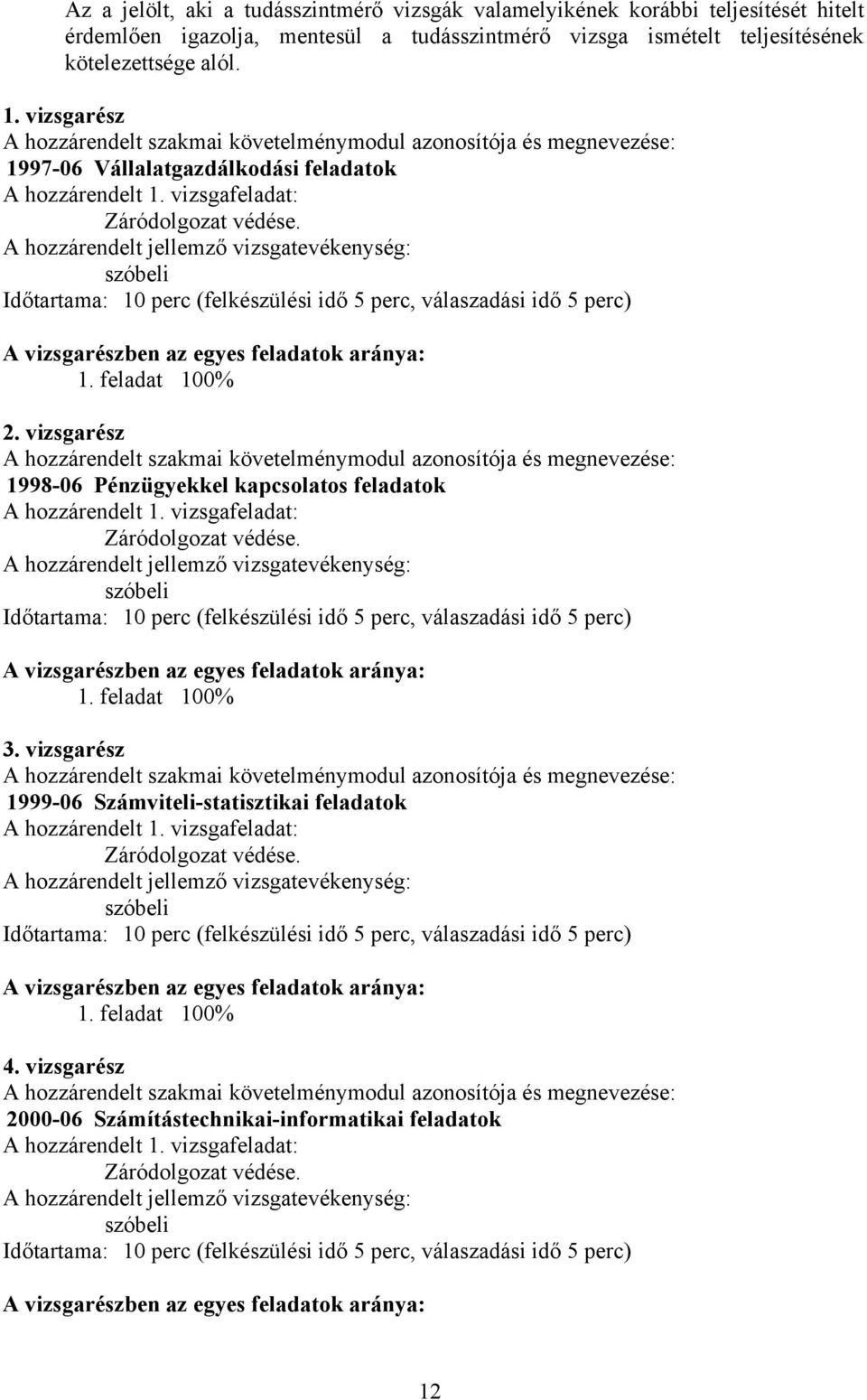 szóbeli Időtartama: 10 perc (felkészülési idő 5 perc, válaszadási idő 5 perc) A vizsgarészben az egyes feladatok aránya: 1. feladat 100% 2.