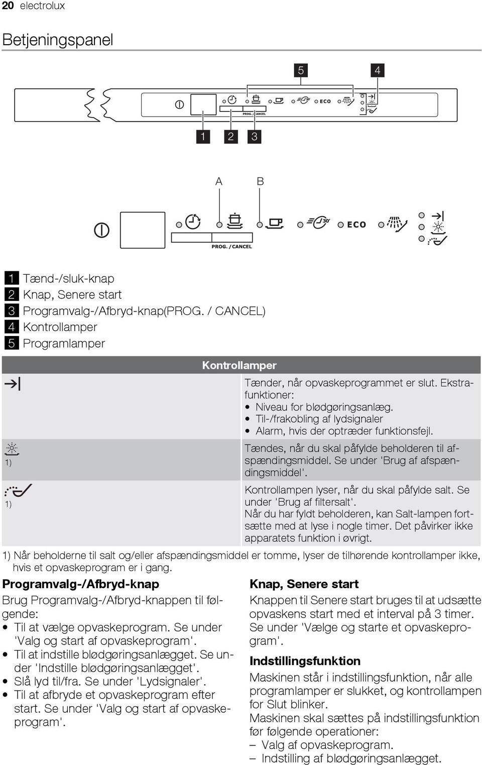 Til-/frakobling af lydsignaler Alarm, hvis der optræder funktionsfejl. 1) 1) Tændes, når du skal påfylde beholderen til afspændingsmiddel. Se under 'Brug af afspændingsmiddel'.