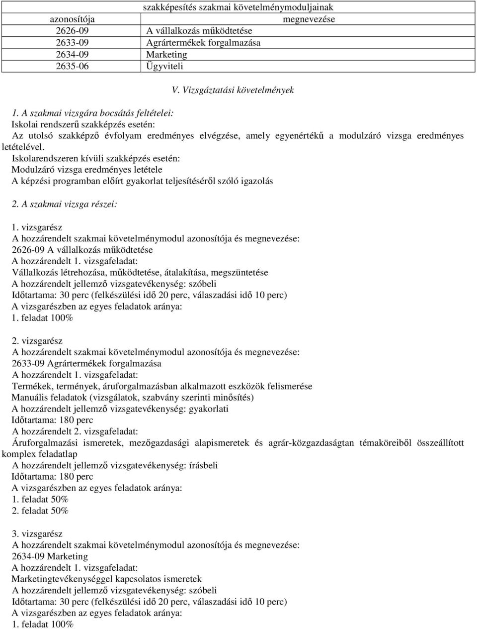 A szakmai vizsgára bocsátás feltételei: Iskolai rendszerő szakképzés esetén: Az utolsó szakképzı évfolyam eredményes elvégzése, amely egyenértékő a modulzáró vizsga eredményes letételével.