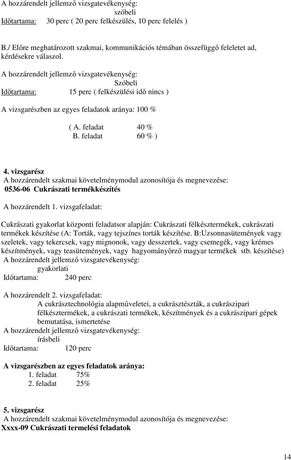 hozzárendelt jellemzı vizsgatevékenység: Szóbeli Idıtartama: 15 perc ( felkészülési idı nincs ) vizsgarészben az egyes feladatok aránya: 100 % (. feladat 40 %. feladat 60 % ) 4.