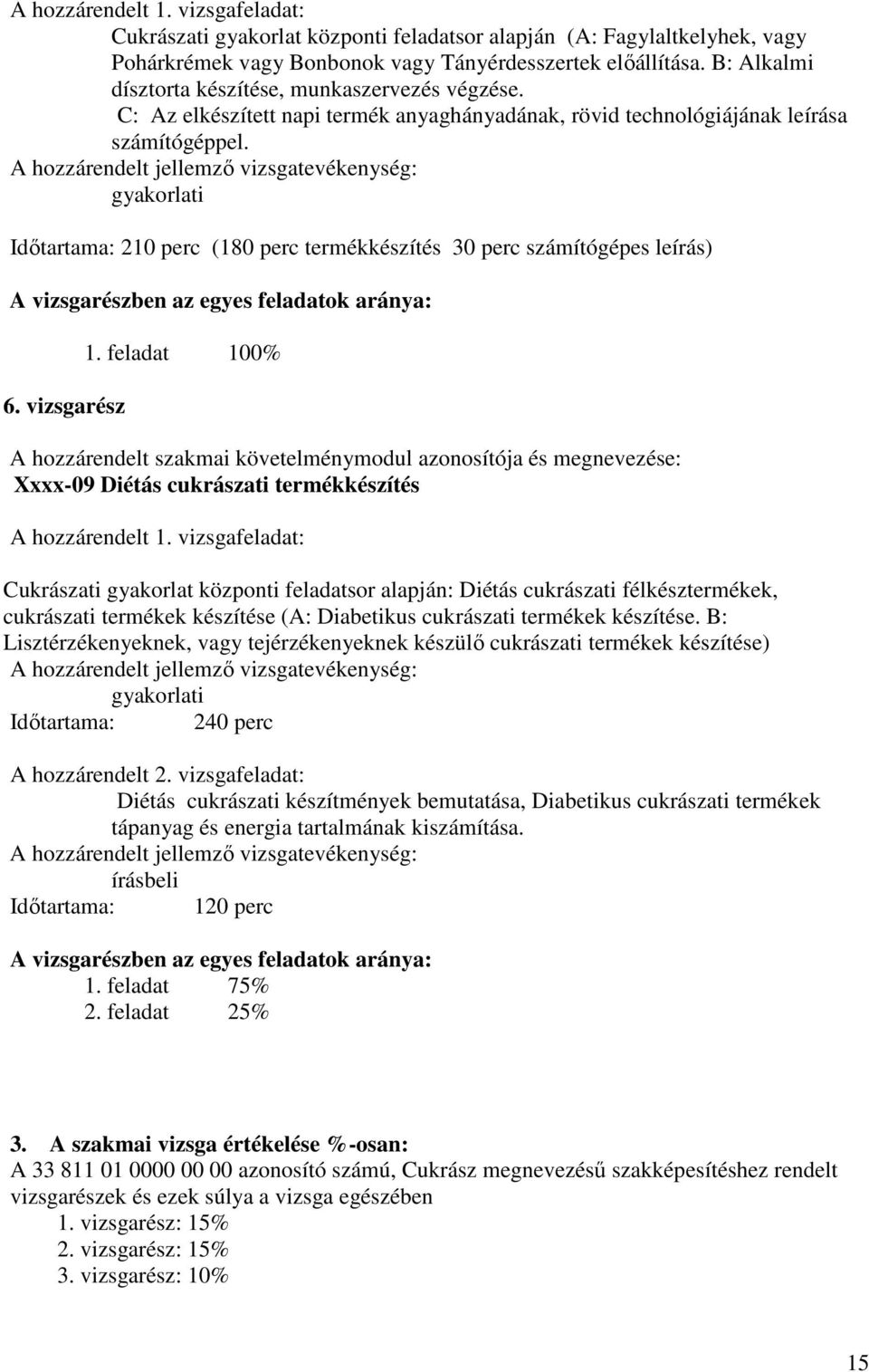 hozzárendelt jellemzı vizsgatevékenység: gyakorlati Idıtartama: 210 perc (180 perc termékkészítés 30 perc számítógépes leírás) vizsgarészben az egyes feladatok aránya: 6. vizsgarész 1.