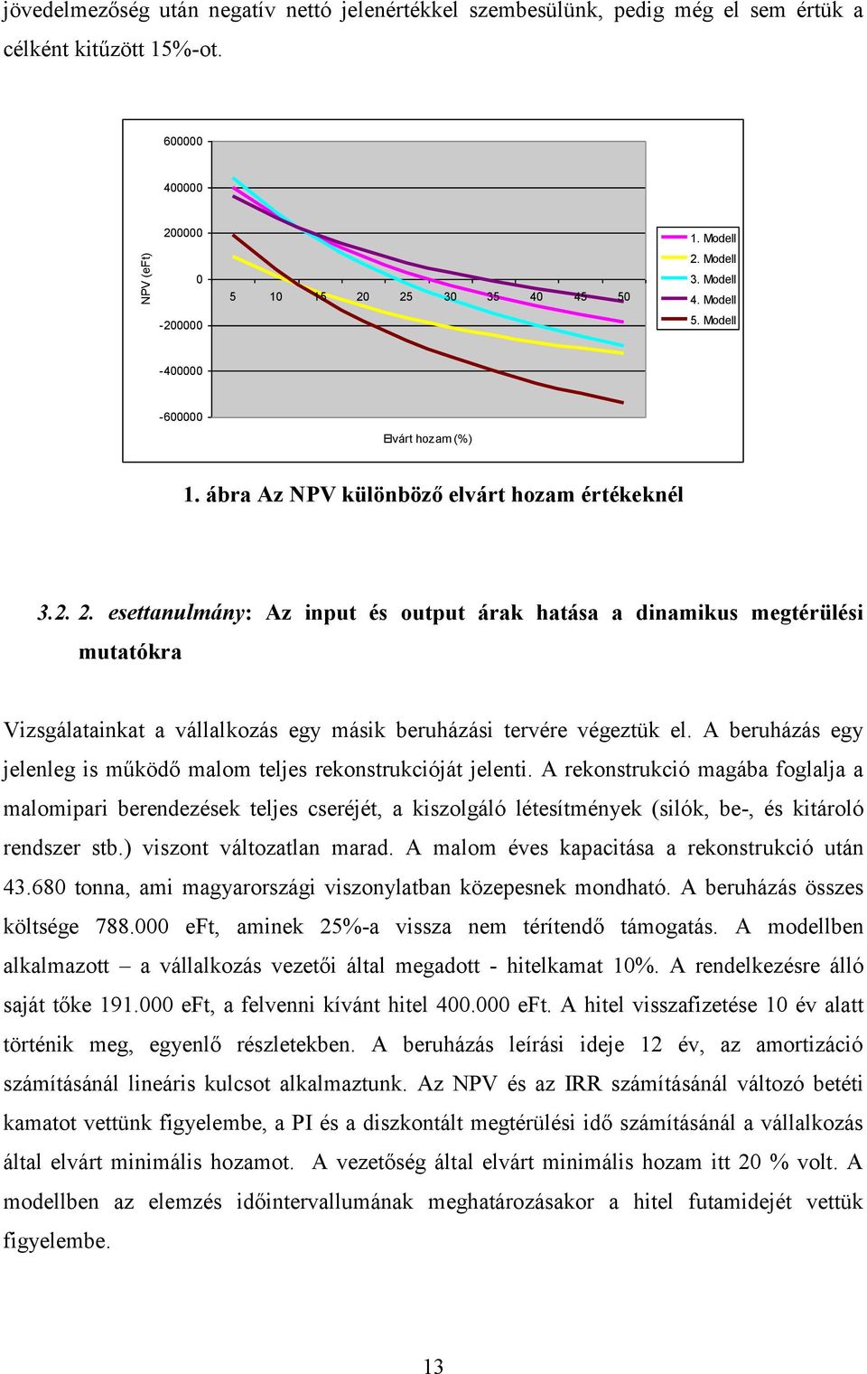 esettanulmány: Az nput és output árak hatása a dnamkus megtérülés mutatókra Vzsgálatankat a vállalkozás egy másk beruházás tervére végeztük el.