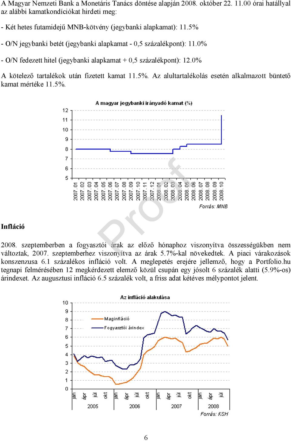 5%. Infláció 2008. szeptemberben a fogyasztói árak az előző hónaphoz viszonyítva összességükben nem változtak, 2007. szeptemberhez viszonyítva az árak 5.7%-kal növekedtek.