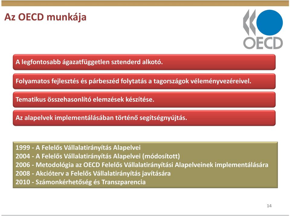 Az alapelvek implementálásában történő segítségnyújtás.