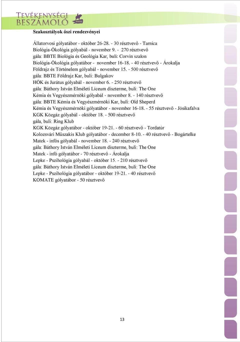 - 500 résztvevő gála: BBTE Földrajz Kar, buli: Bulgakov HÖK és Jurátus gólyabál - november 6.