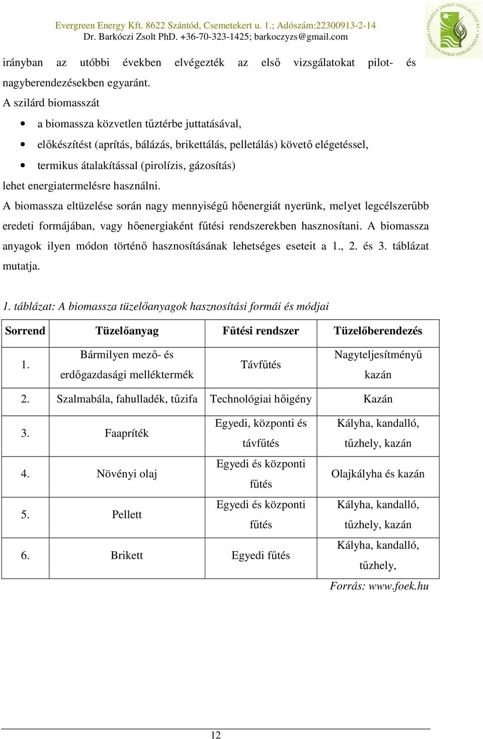 energiatermelésre használni. A biomassza eltüzelése során nagy mennyiségű hőenergiát nyerünk, melyet legcélszerűbb eredeti formájában, vagy hőenergiaként fűtési rendszerekben hasznosítani.