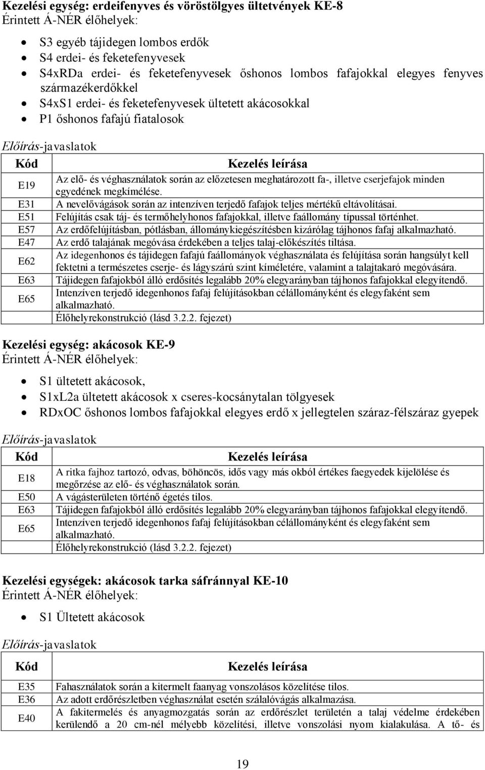 Az elő- és véghasználatok során az előzetesen meghatározott fa-, illetve cserjefajok minden egyedének megkímélése. A nevelővágások során az intenzíven terjedő fafajok teljes mértékű eltávolításai.