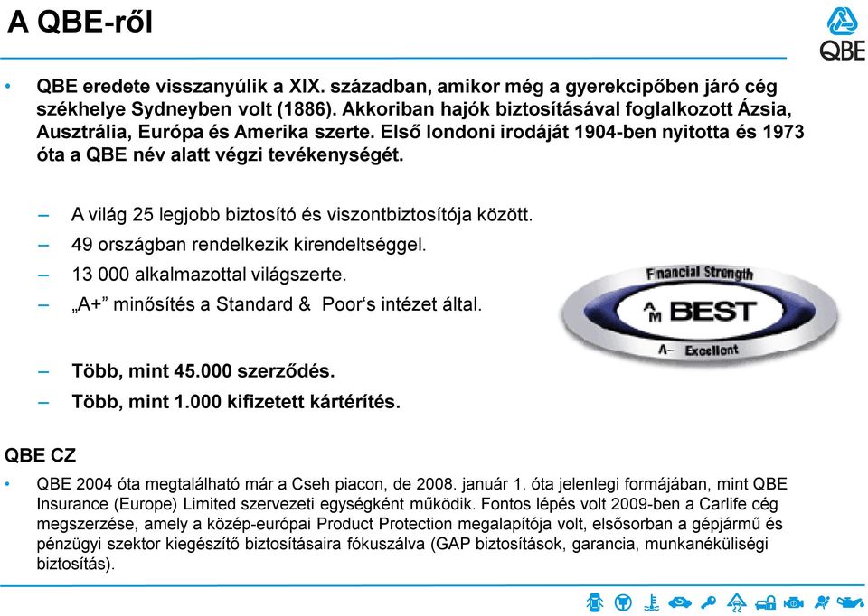 A világ 25 legjobb biztosító és viszontbiztosítója között. 49 országban rendelkezik kirendeltséggel. 13 000 alkalmazottal világszerte. A+ minősítés a Standard & Poor s intézet által. Több, mint 45.