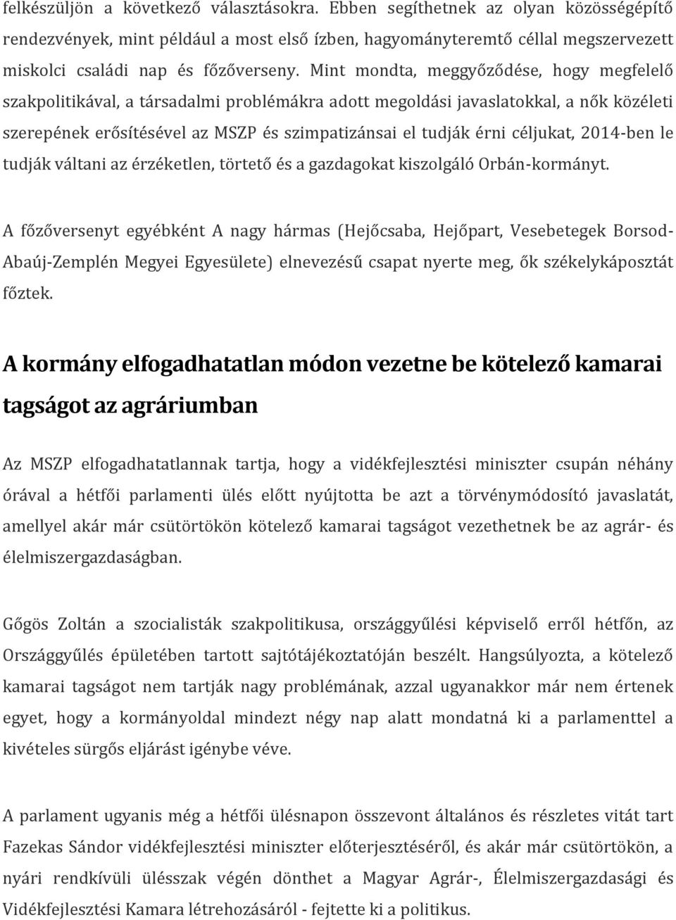 Mint mondta, meggyőződése, hogy megfelelő szakpolitikával, a társadalmi problémákra adott megoldási javaslatokkal, a nők közéleti szerepének erősítésével az MSZP és szimpatizánsai el tudják érni