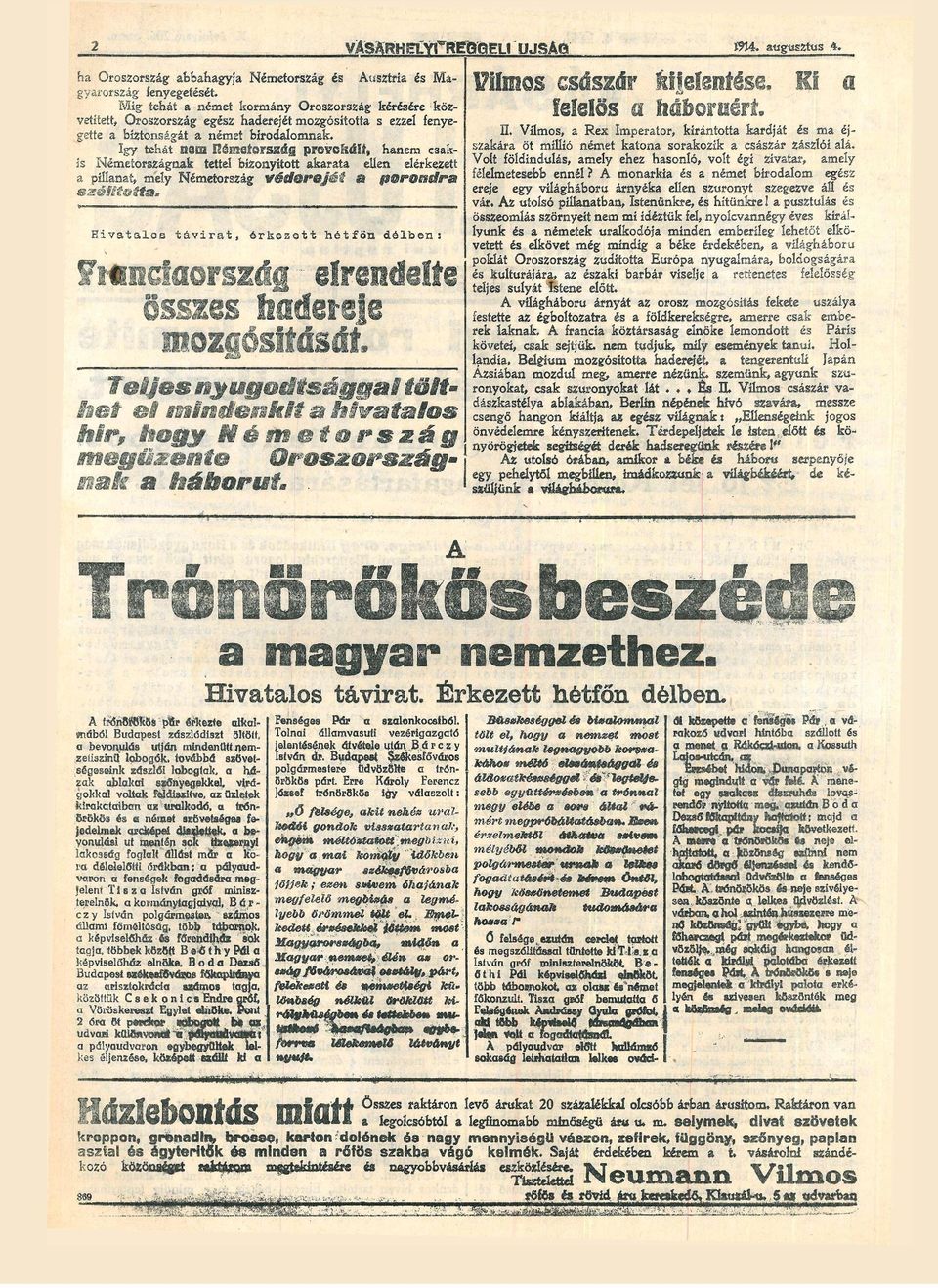 így tehát n e m Ü Ő m e t o s z á g povofuflt, hnem csk is Németoszágnk tettel bizonyított kt ellen elékezett pillnt, mély Németoszág Vá&ejéi poond Hivtlos távit, SS1@S ékezett hétfőn délben hdeeje